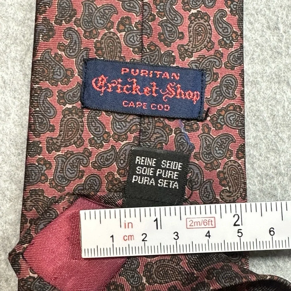 Vintage Puritan Pure Silk Paisley Necktie Pink Burgundy Mens Classic Tie 56x3in